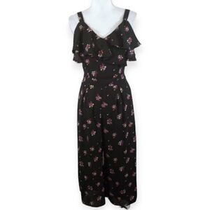 JOLIE VIE BLACK FLORAL COLD SHOULDER JUMPSUIT SZ.S EUC.